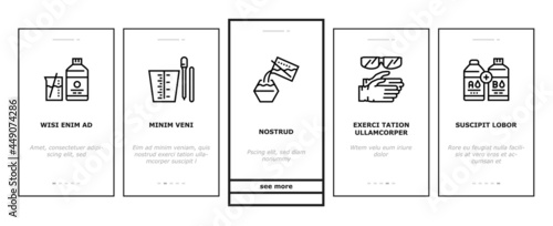Resin Art Creation Onboarding Mobile App Page Screen Vector. Chemical Liquid And Powder, Scotch Tape And Container, Gloves And Protective Facial Mask For Resin Art Illustrations