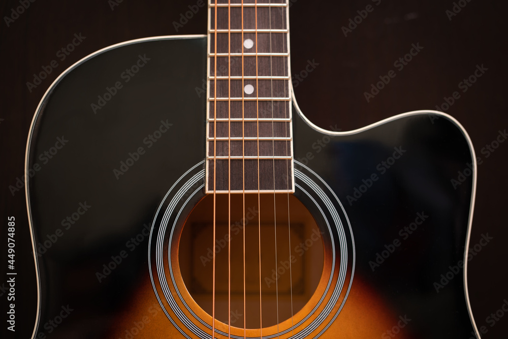 Acoustic guitar. Music theme background.