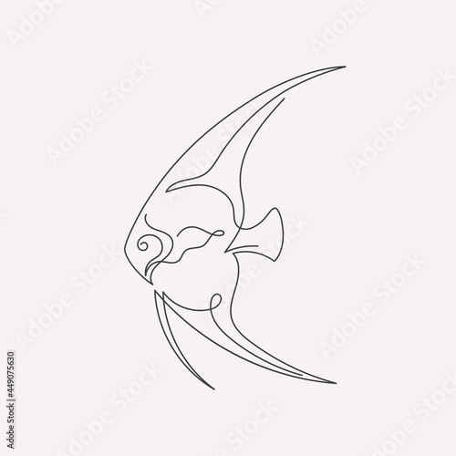 Continuous drawing of one line of fish. Linear image of a marine animal. Black and white vector illustration on a light isolated background.