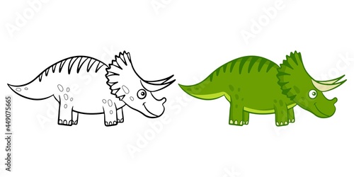 Dinosaur. Black and white vector illustration for coloring. Children's educational game. Vector, flat cartoon style.
