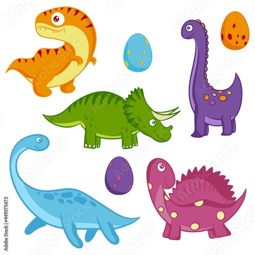 Dinosaur set. Funny colorful dinosaur in cartoon style. An animal of the Jurassic period. Vector.