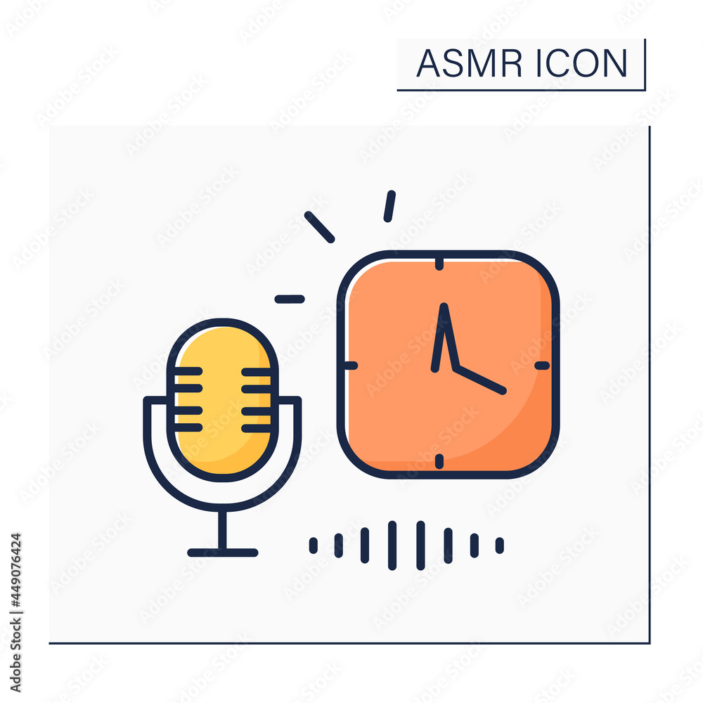 ASMR color icon. Record audio when the clock is running. Calming sounds. Internet trend concept. Isolated vector illustration