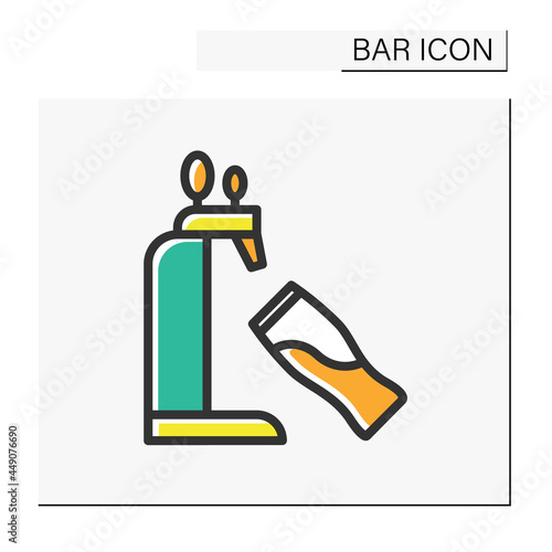 Beer tap color icon. Draft beer. Party drink. Beer fest. Restaurant, pub, brewery, bar menu. Cocktail party and drinking establishment concept. Isolated vector illustration