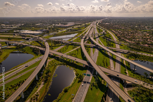 Aerial photo of a highway interchange with passover HOV lanes Sunrise Florida USA 595 I75 express photo