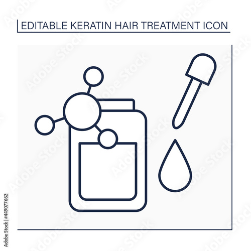 Keratin serum line icon. Hair treatment. Reduce frizz and add shine to hair.Moisturizing and strengthening. Beauty procedure concept. Isolated vector illustration. Editable stroke