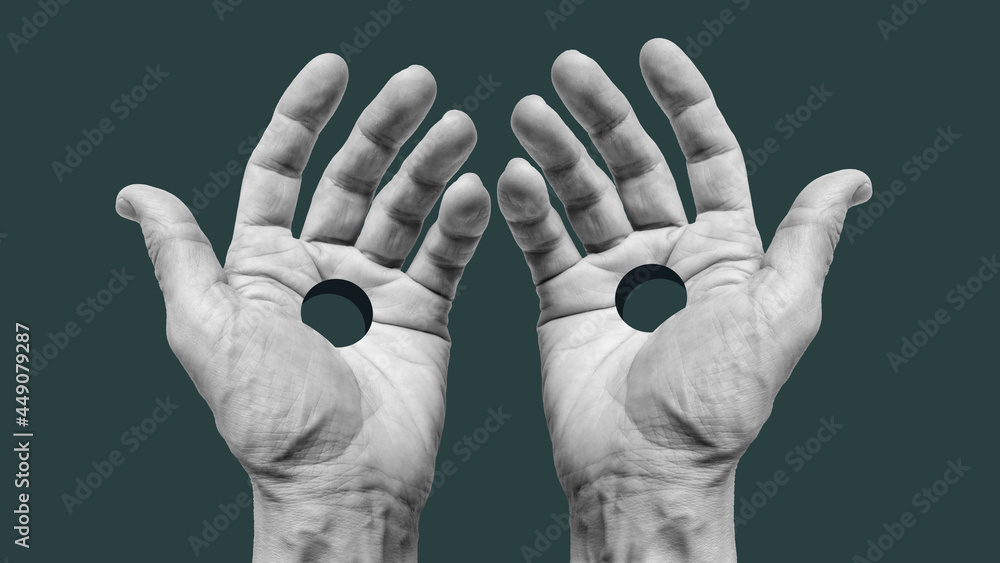 Contemporary collage with human hands with the holes. Contemporary collage with human hands with the holes.