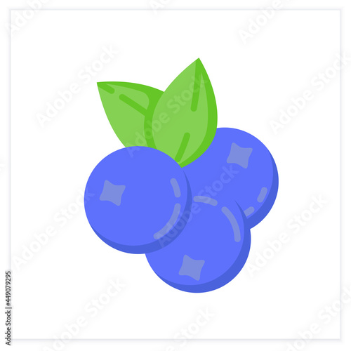  Blueberries flat icon. Superfood. Organic healthy energetic food for balanced nutrition. Detox and weight loss supplements. Vegetarian food. Color vector illustration