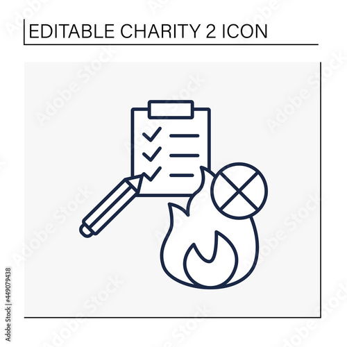 Fire prevention charities line icon. Public fire and emergency services. Checklist of safety places.Charity concept. Isolated vector illustration. Editable stroke