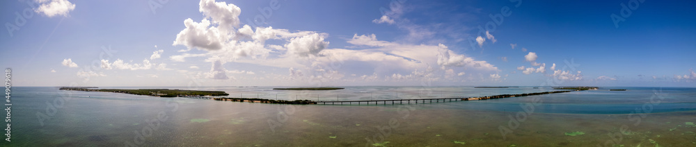 Aerial panorama Florida Keys bridge landscape