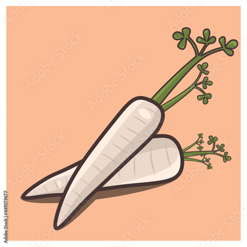 illustration of white radish and its leaves for children's book