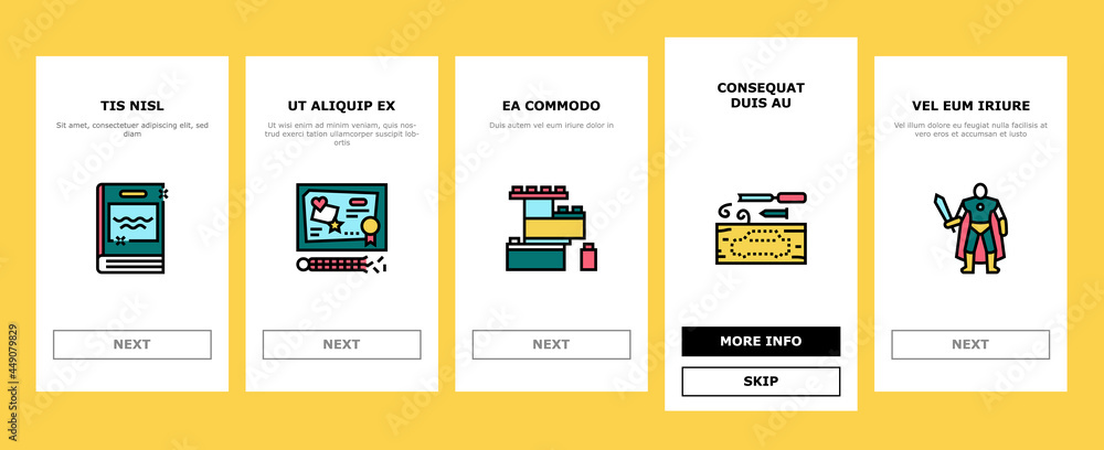Toy Shop Sale Product Onboarding Mobile App Page Screen Vector. Doll And Car, Musical And Educational Toy, Puzzle Jigsaw And Construction, Action Figures And Diy Kits Illustrations Toy Shop Sale Product Onboarding Mobile App Page Screen Vector. Doll And Car, Musical And Educational Toy, Puzzle Jigsaw And Construction, Action Figures And Diy Kits Illustrations