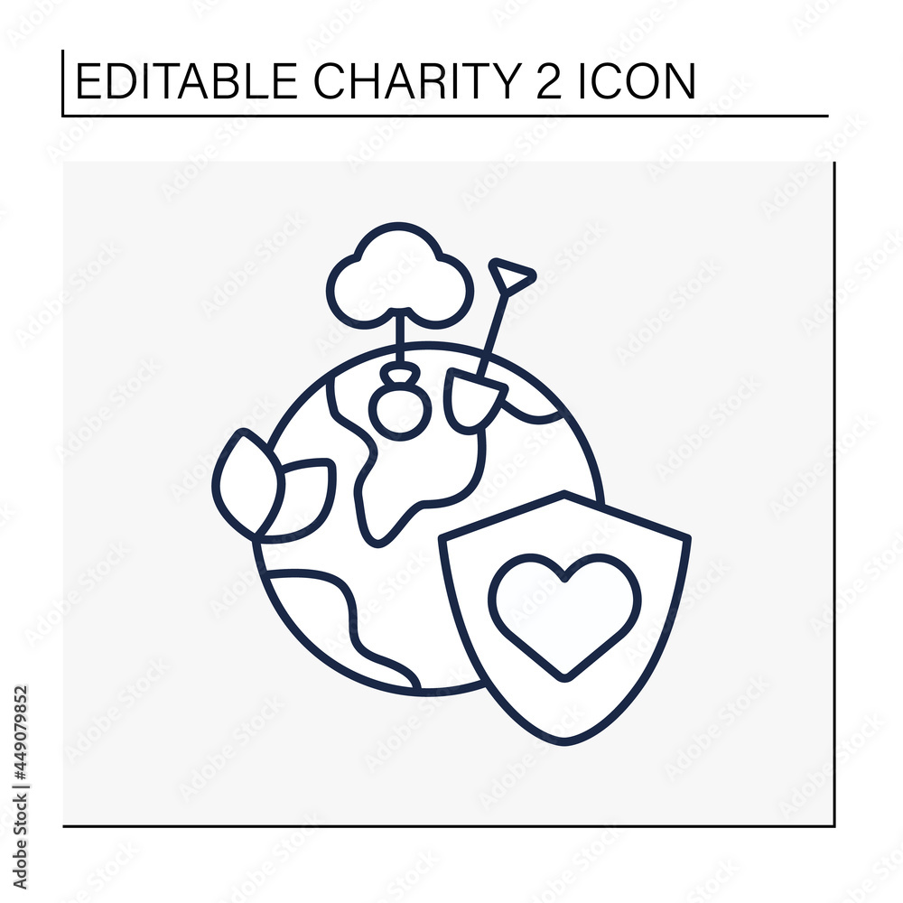 Ecology line icon. Environment charities. Protection of planet, forest, ecosystems. Associations fight with illegal deforestation. Charity concept. Isolated vector illustration. Editable stroke Ecology line icon. Environment charities. Protection of planet, forest, ecosystems. Associations fight with illegal deforestation. Charity concept. Isolated vector illustration. Editable stroke