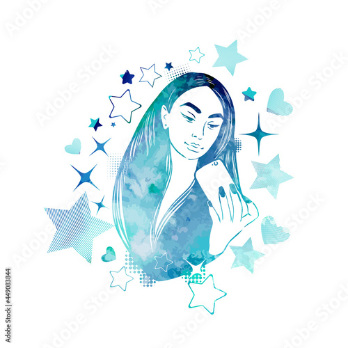 A girl takes a selfie. Vector illustration