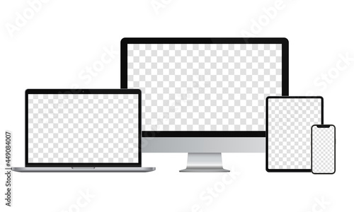 Device screen mockup. Smartphone, tablet, laptop and monitor, with blank screen for you design. Vector EPS10