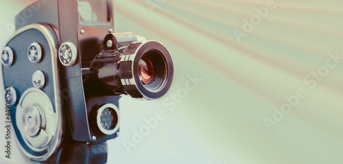 Vintage old movie camera with copy space