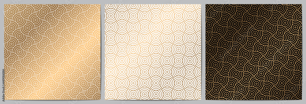  Set of japanese or chinese pattern with circle overlapping luxury gold background traditional