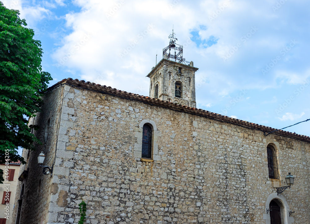 medieval fortified church the French Riviera back country in summer 