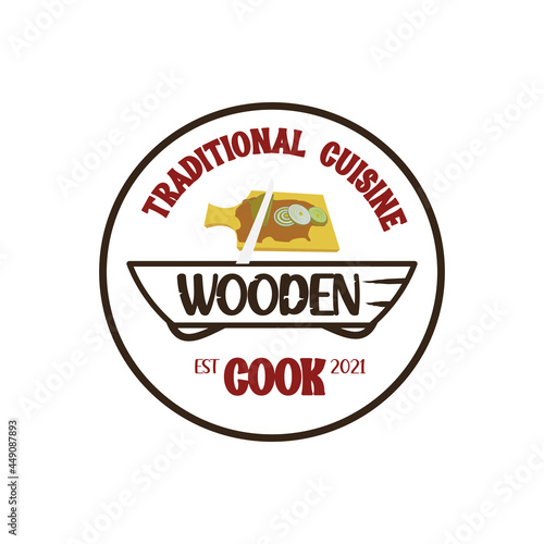 Wood nuanced logo for traditional cuisine or nature nuanced cuisine. Vintage Retro Rustic Grill and Barbecue Label Stamp Logo design vector.