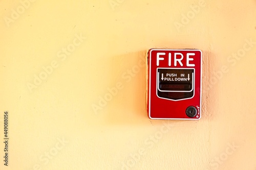 Fire alarm switch on the cement wall