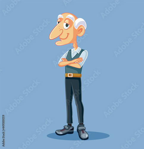 Grandpa Standing with Arms Crossed Vector Cartoon