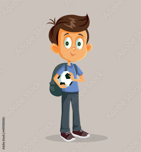 Boy Holding a Soccer Ball Going to School Vector Illustration