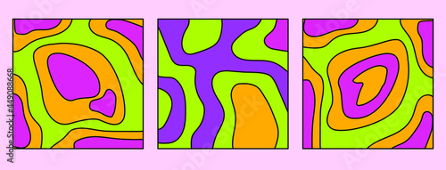 Set of psychedelic the 70's style backgrounds with melting flowing abstract shapes.