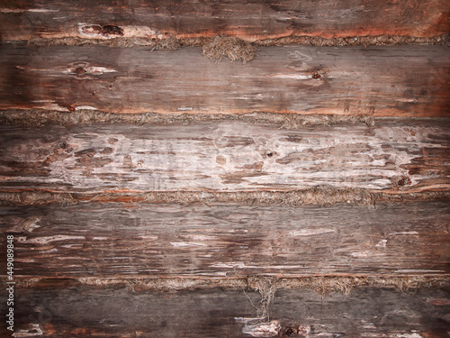Wooden plank horizontal stripes oakum background. Old wood texture.