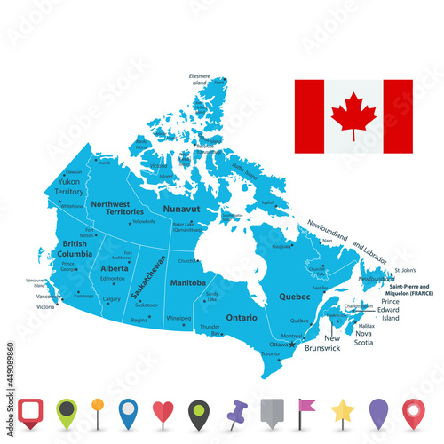 Canada Map and map icons flat stylized
