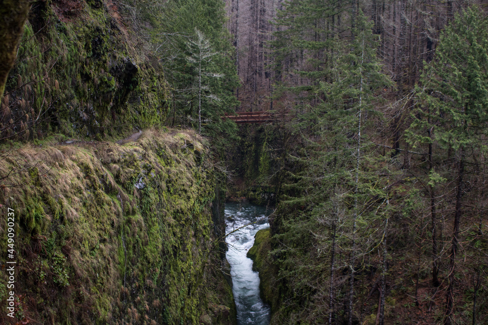High Bridge on the scenic Eagle Creek hiking trail in the Columbia River Gorge, Oregon High Bridge on the scenic Eagle Creek hiking trail in the Columbia River Gorge, Oregon
