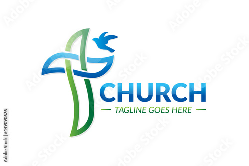 Christian Church Logo Design with Cross and Pigeon
