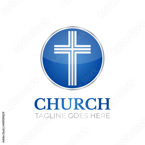 Christian Church Round Logo Design with Cross