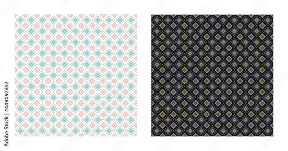 Set of geometric pattern in light pastel one and the other dark color. Vector illustration. For male clothing, shirt, baby, children, kindergarten room decoration, fabric, or paper printing.