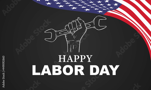 Happy Labor day. Hand hold a wrench. vector illustration