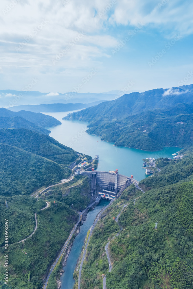 aerial view of small hydroelectric station landscape