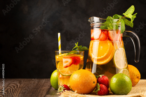 Water flavored with fresh summer fruit.