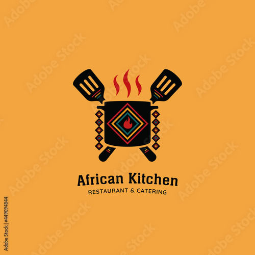 African cultural kitchen restaurant logo icon template with ethnic pattern decoration