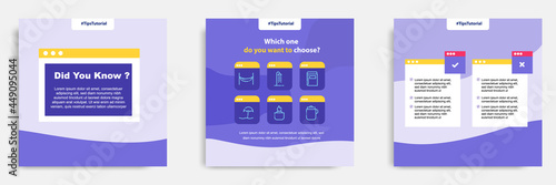 Social media faq, question, answer post banner layout template with geometric shape background and bubble message design element in purple yellow white color. Vector illustration