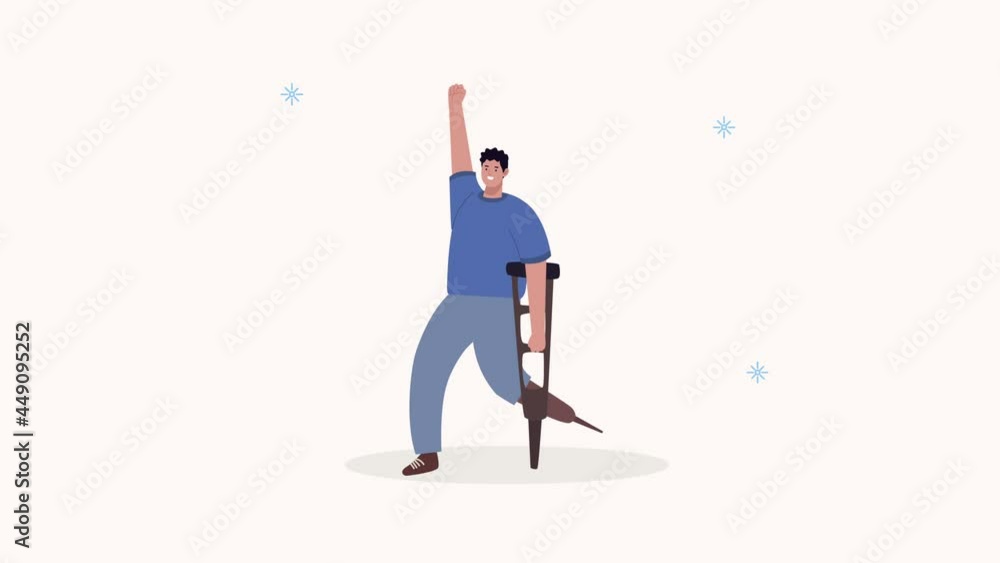 disabled person in crutch protesting disabled person in crutch protesting