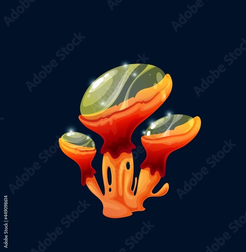Fantasy magic jelly mushroom with toxic poisonous cap, vector cartoon icon. Toxic toadstool, amanita or shroom, hallucinogenic fungi with poison jelly cap