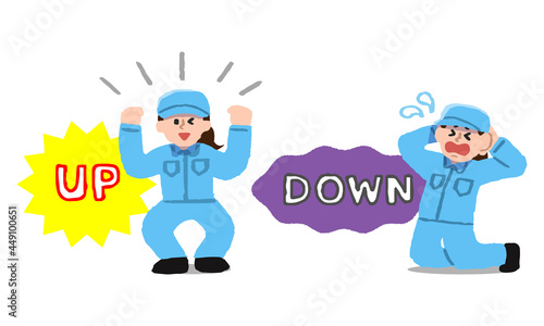 UPして喜ぶDOWNして困る女性作業員イラストセット（手描きカラー）