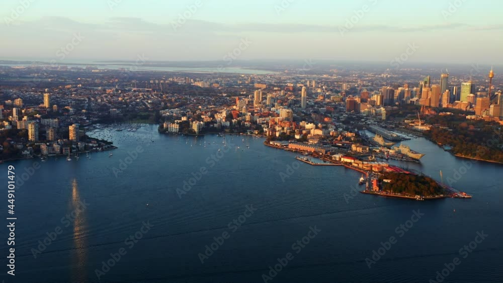 Panning Aerial View of Potts Point and Sydney CBD during Sunrise - Australia Panning Aerial View of Potts Point and Sydney CBD during Sunrise - Australia