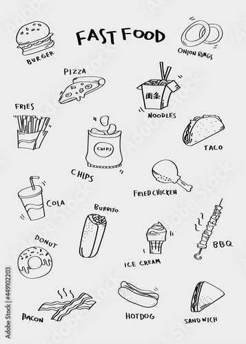 Hand drawn fast food vector set