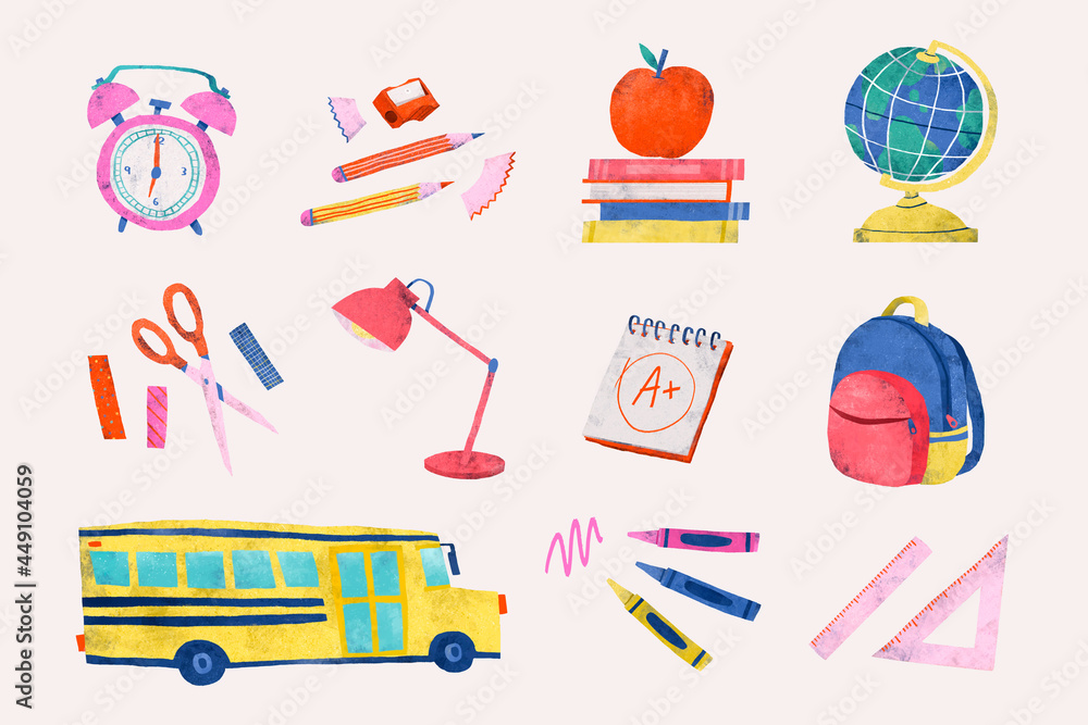 Back to school stationery vector set Back to school stationery vector set