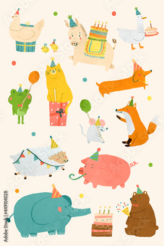 Animal party doodle design vector