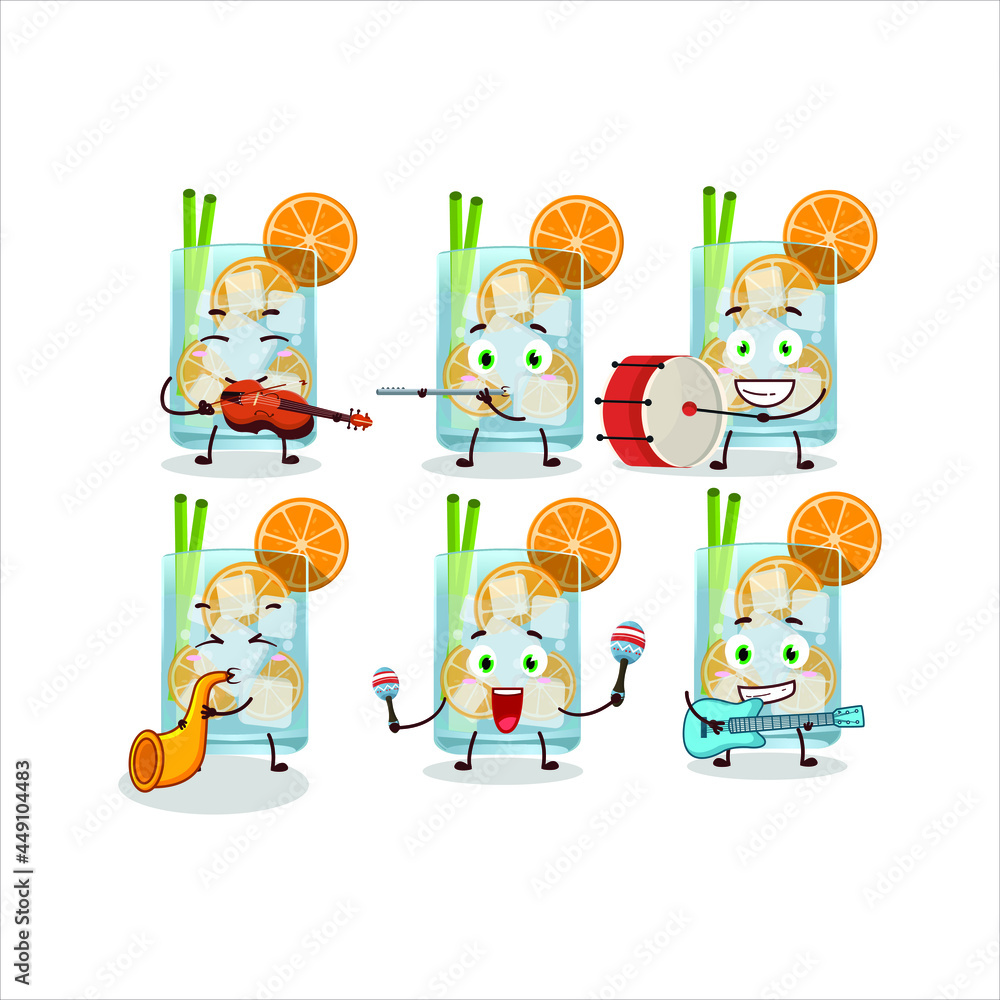Fototapeta premium Cartoon character of caipirinha playing some musical instruments. Vector illustration
