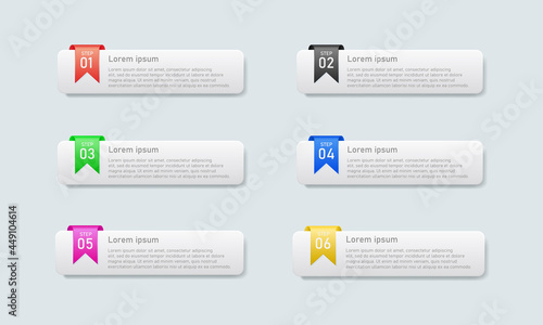Vector illustration of infographic elements. Form a rectangular layout outline with colorful ribbons for a step-by-step and informational presentation template or workflow process tutorial. 