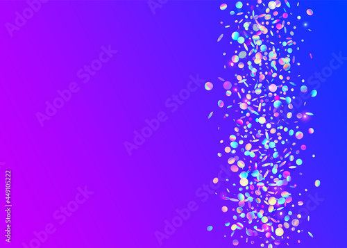 Iridescent Texture. Disco Design. Kaleidoscope Sparkles. Cristal Background. Unicorn Foil. Luxury Art. Blue Party Glitter. Retro Abstract Decoration. Violet Iridescent Texture
