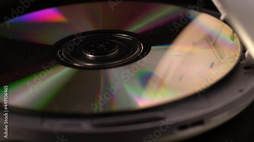 CD in Vintage Portable Discman Player, Close Up Full Frame photo