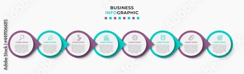 Vector Infographic design business template with icons and 8 options or steps. Can be used for process diagram, presentations, workflow layout, banner, flow chart, info graph