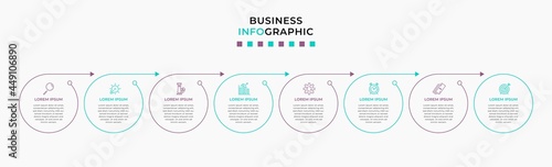 Vector Infographic design business template with icons and 8 options or steps. Can be used for process diagram, presentations, workflow layout, banner, flow chart, info graph